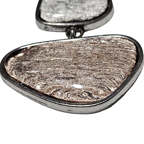 Art Deco Silver Rose Gold Tone Pendant Textured Double Stone Design Statement - Picture 5 of 6